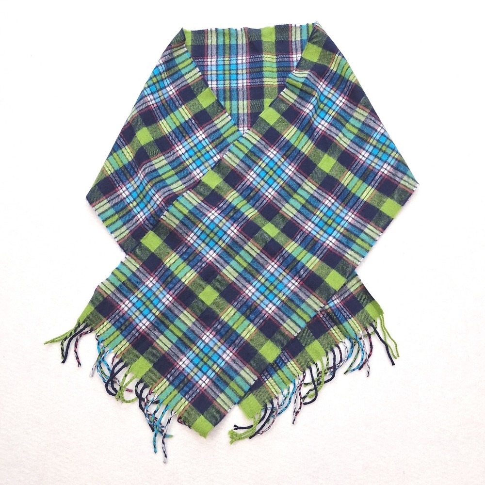 Softer Than Cashmere D&Y Plaid‎ Scarf Super Soft Blue Green Pink Fringe Shawl
